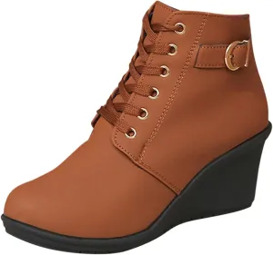 AMDBEL Booties for Women Dressy 2024 Ankle Boots Square Heel Lace Up Short Boots Winter Wedge Booties Shoes