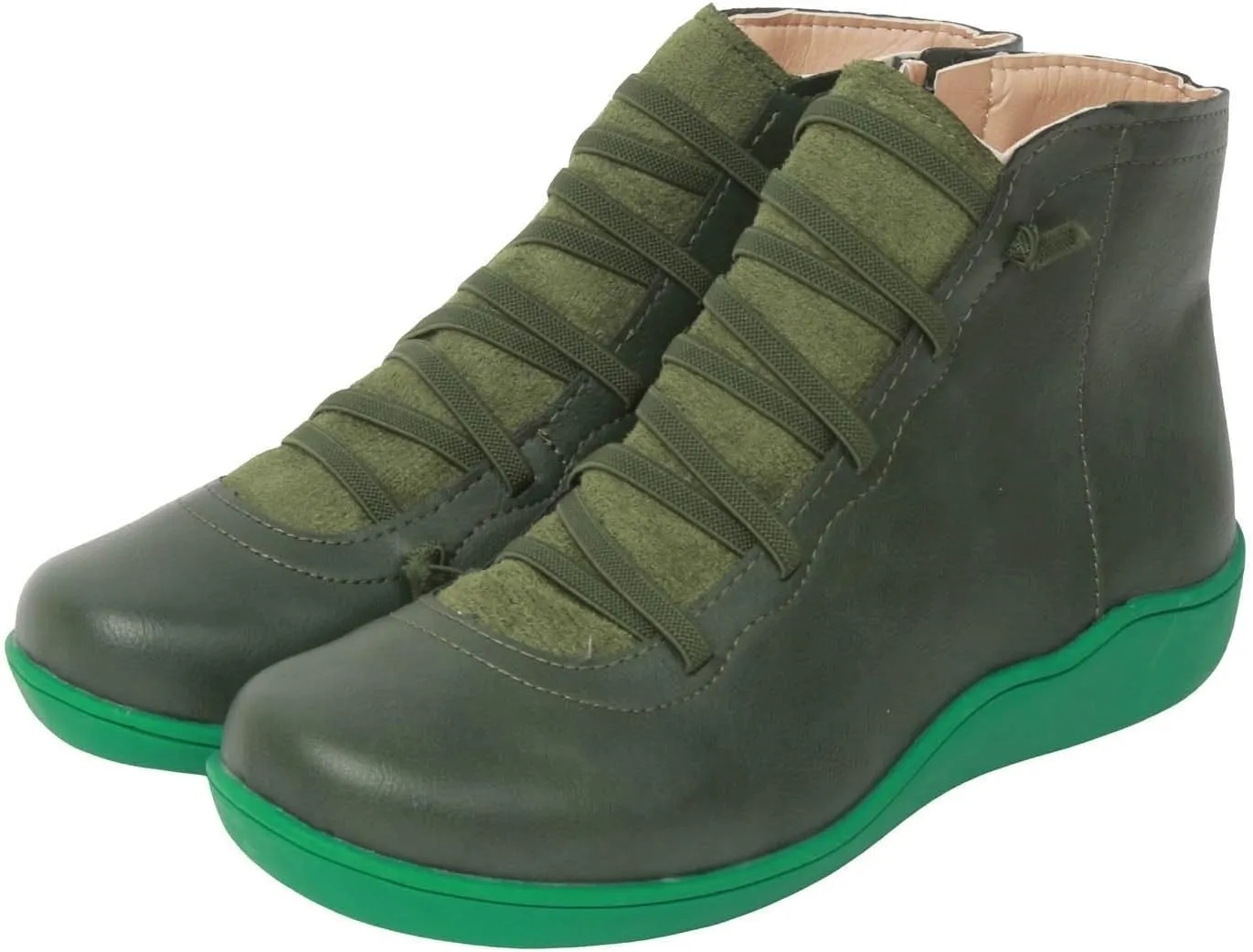 AMDBEL Boots for Women Ankle Booties No Heel Premium Orthopedic Boots Arch Support Leather Comfortable Side Zip Lace Up Shoes