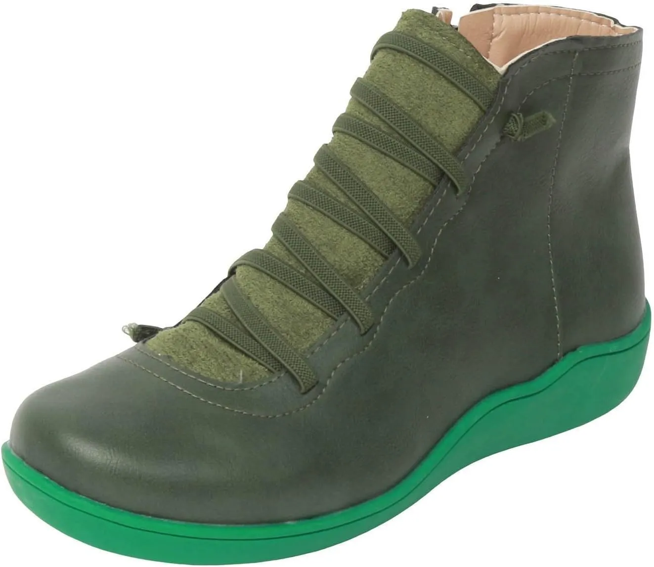 AMDBEL Boots for Women Ankle Booties No Heel Premium Orthopedic Boots Arch Support Leather Comfortable Side Zip Lace Up Shoes