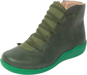 AMDBEL Boots for Women Ankle Booties No Heel Premium Orthopedic Boots Arch Support Leather Comfortable Side Zip Lace Up Shoes