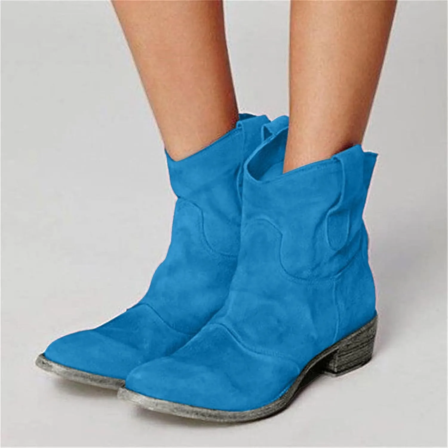 AMDBEL Boots for Women Ankle Booties, Women's Ankle Boots Chunky Low Heel Suede Mid Calf Zipper Cowboy Boots Winter Booties