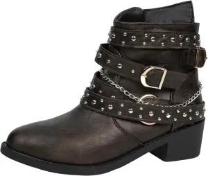 AMDBEL Boots for Women Ankle Booties, Women's Ankle Boots Round Toe Low Heel Punk Mid Calf Booties Casual Fall Winter Shoes