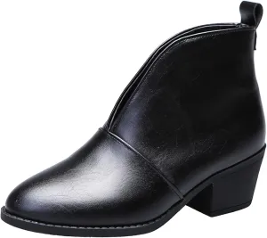 AMDBEL Boots for Women Ankle Booties, Women's Ankle Boots Slip on Closed Toe Low Heel V Cut Chelsea Booties Winter Fall Shoes