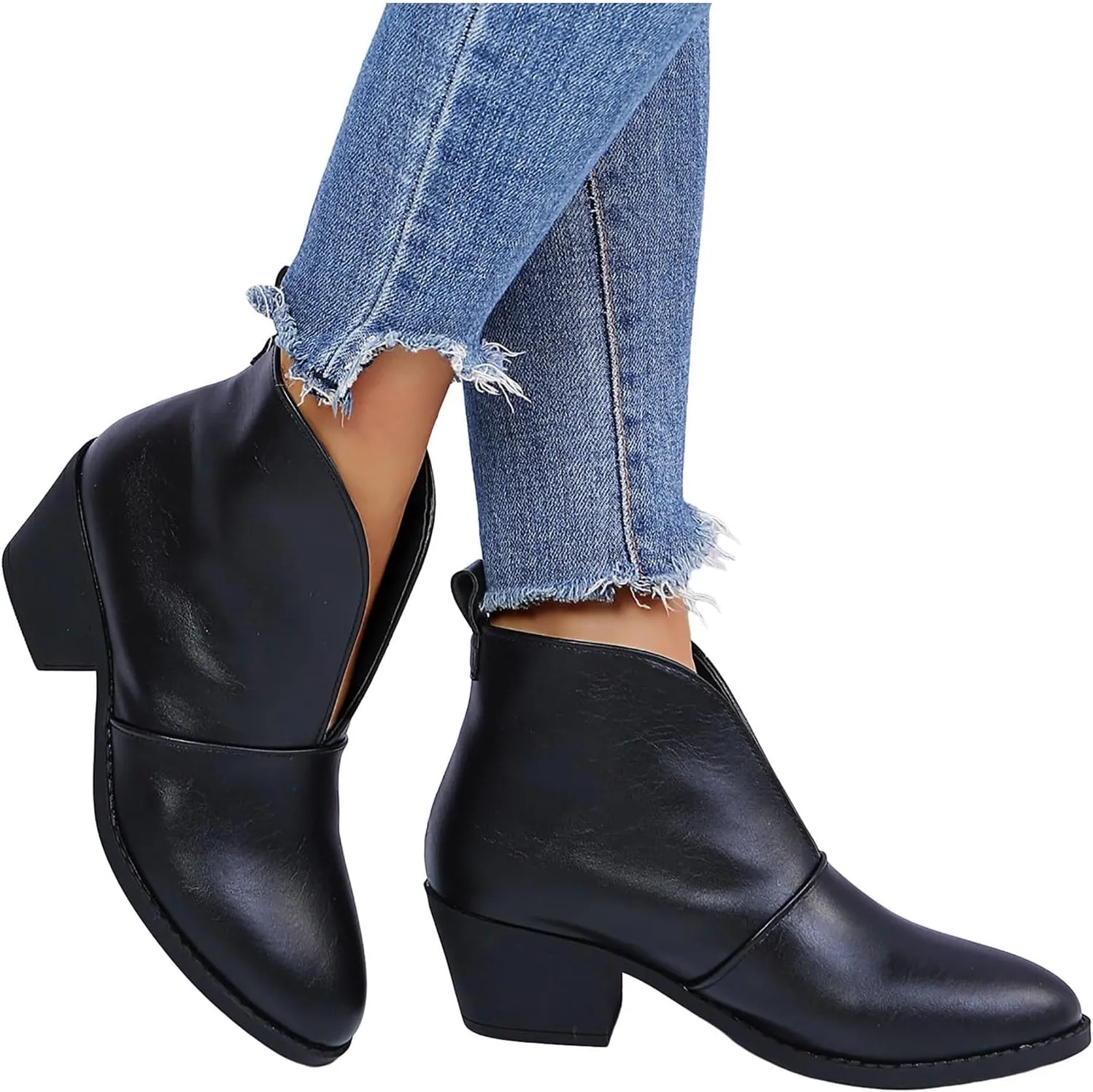 AMDBEL Boots for Women Ankle Booties, Women's Ankle Boots Slip on Closed Toe Low Heel V Cut Chelsea Booties Winter Fall Shoes