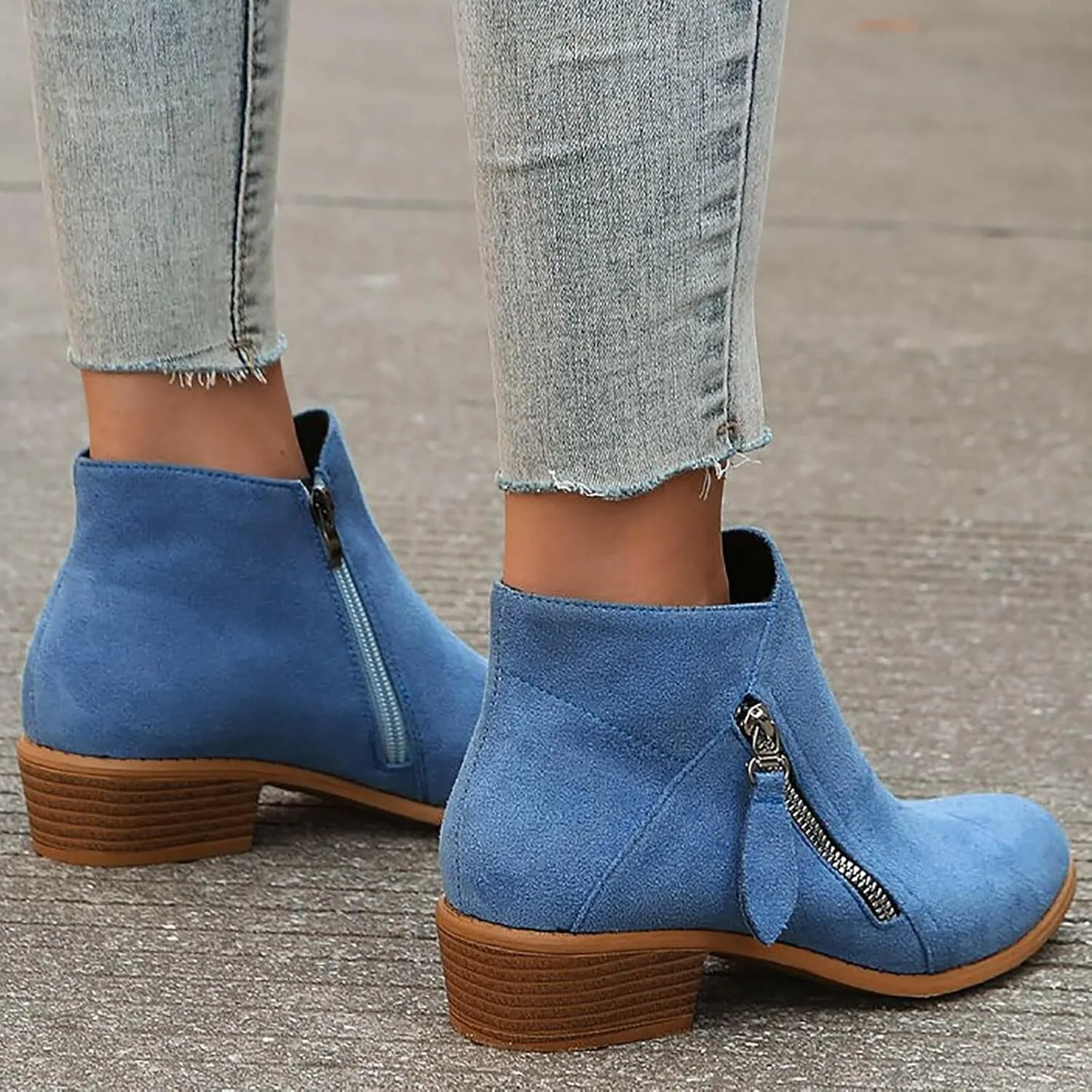 AMDBEL Boots for Women Ankle Booties, Women's Ankle Boots Slip on Pointed Toe Low Heel Side Zipper Suede Booties Winter Shoes