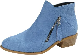 AMDBEL Boots for Women Ankle Booties, Women's Ankle Boots Slip on Pointed Toe Low Heel Side Zipper Suede Booties Winter Shoes