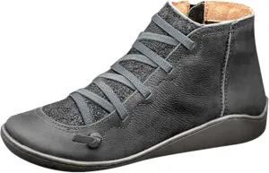 AMDBEL Boots for Women Ankle Booties, Women's Boots Slip on Flat Boots Arch Support Lace up Retro Booties Winter Fall Shoes