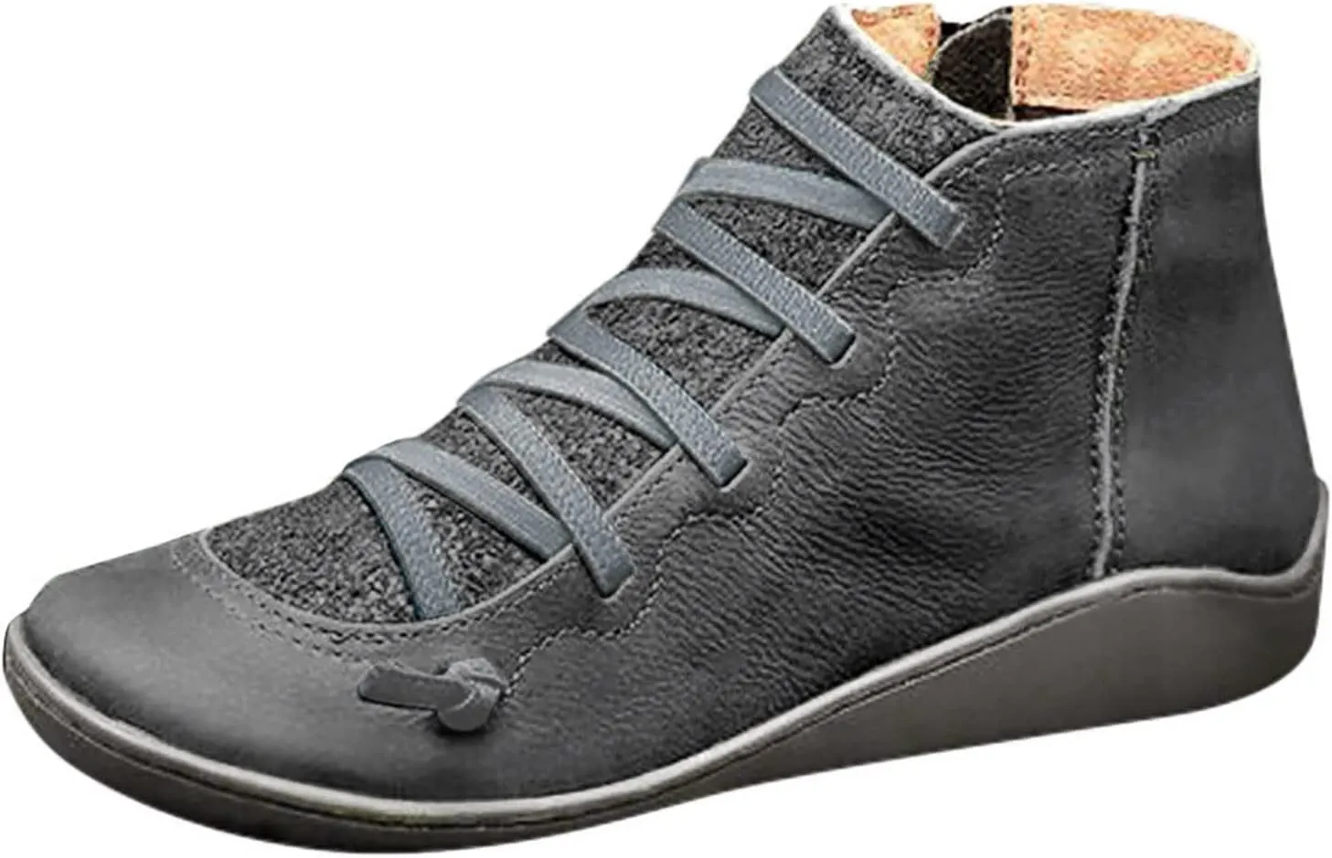 AMDBEL Boots for Women Ankle Booties, Women's Boots Slip on Flat Boots Arch Support Lace up Retro Booties Winter Fall Shoes