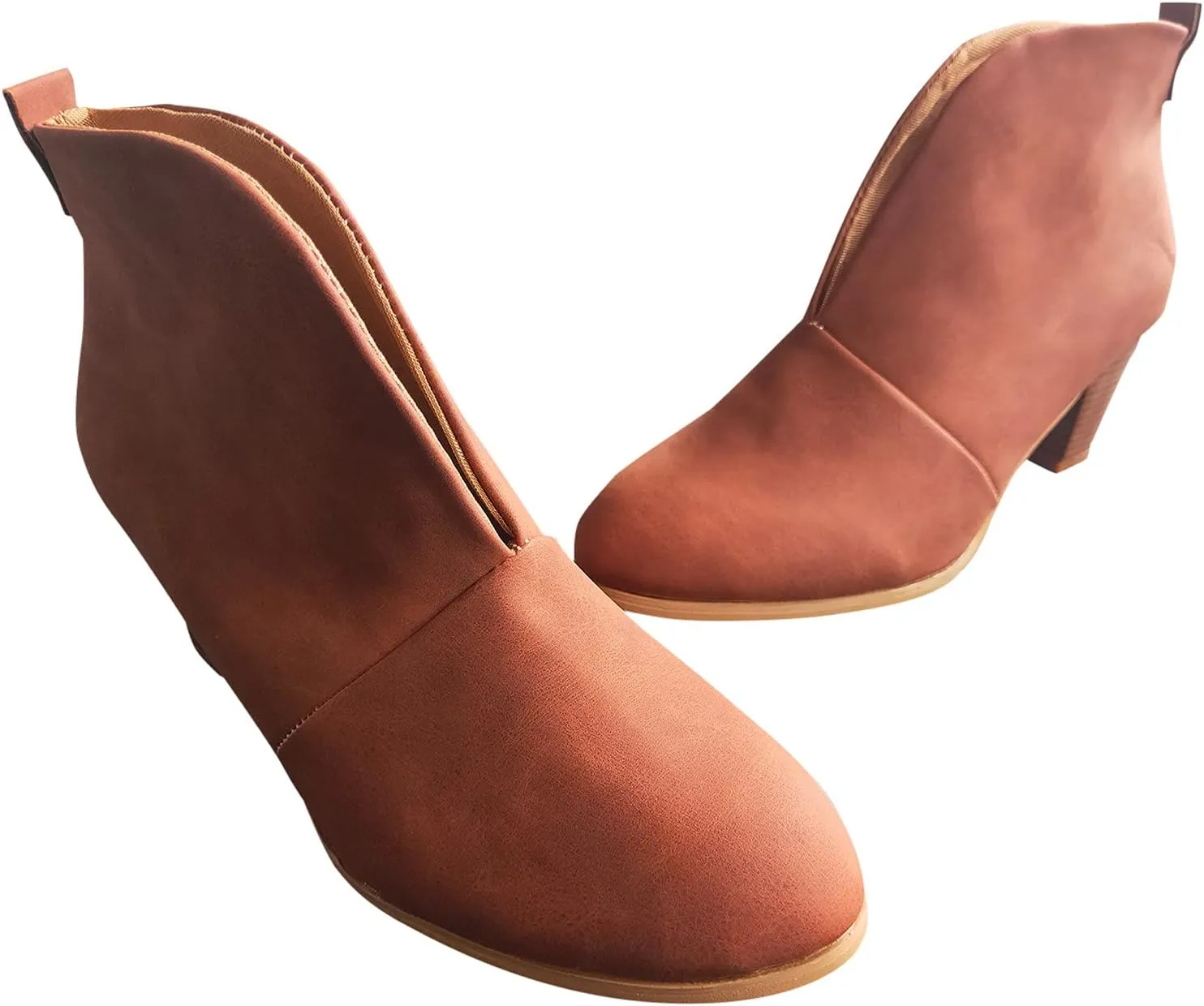 AMDBEL Boots for Women Ankle Booties,Women's Fashion Closed Toe Slip on V Cut Ankle Booties Winter Fall Chunky Low Heel Shoes