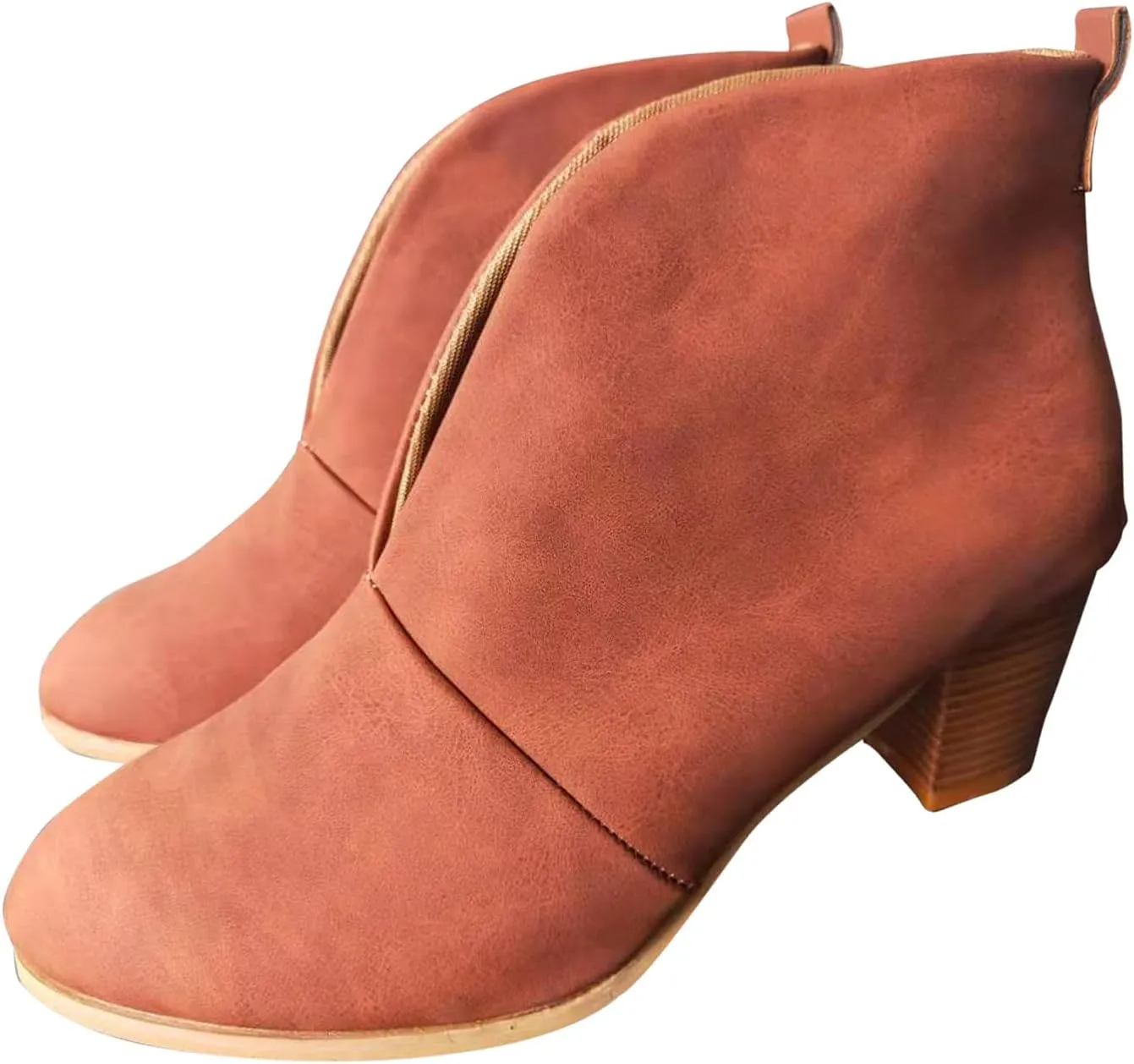 AMDBEL Boots for Women Ankle Booties,Women's Fashion Closed Toe Slip on V Cut Ankle Booties Winter Fall Chunky Low Heel Shoes
