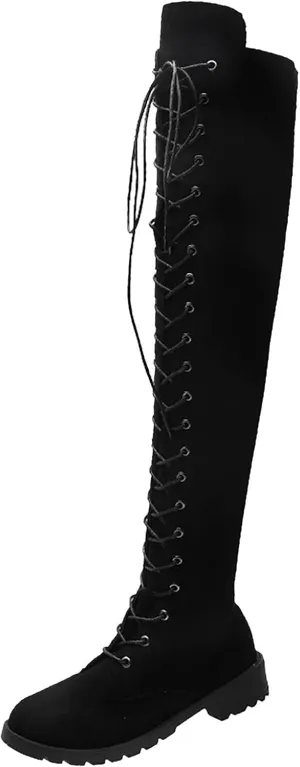 AMDBEL Boots for Women Knee High Wide Calf Boots Low Heel Boots Lace Up Over The Knee Suede Long Boots Fall Winter Shoes