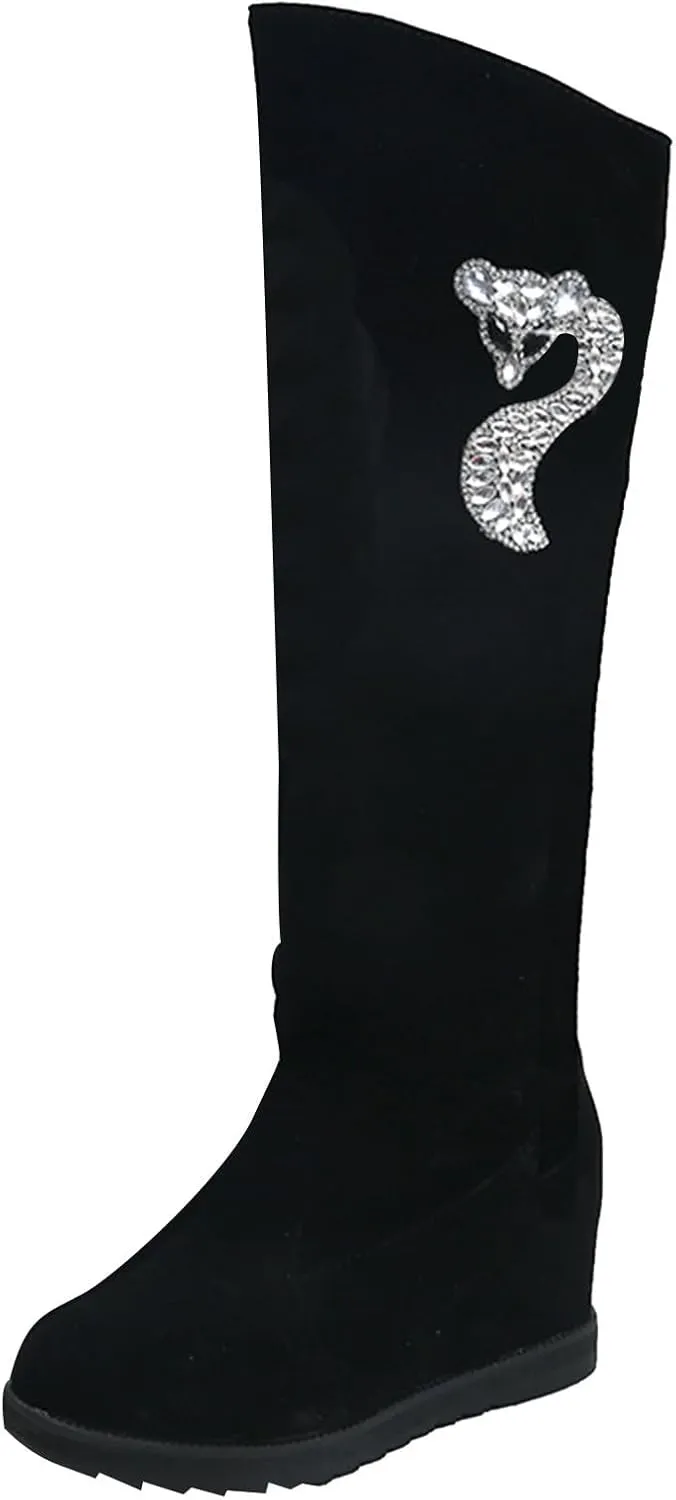 AMDBEL Boots for Women Knee High Wide Calf Boots Sexy Wedge Heel Boots Fashion Slip on Suede Long Boots Fall Winter Shoes