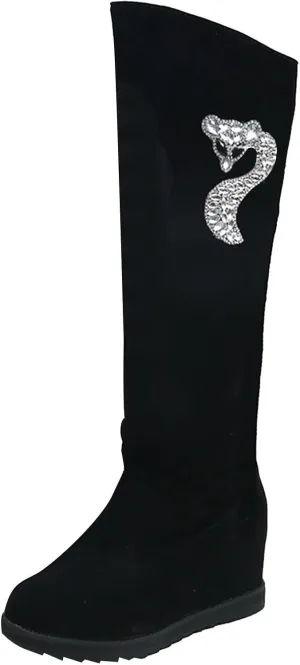 AMDBEL Boots for Women Knee High Wide Calf Boots Sexy Wedge Heel Boots Fashion Slip on Suede Long Boots Fall Winter Shoes