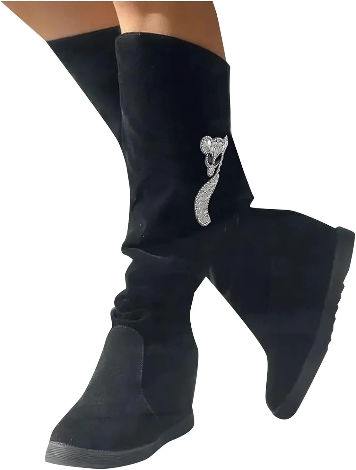 AMDBEL Boots for Women Knee High Wide Calf Boots Sexy Wedge Heel Boots Fashion Slip on Suede Long Boots Fall Winter Shoes