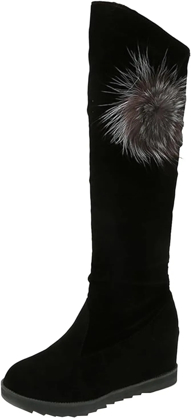 AMDBEL Boots for Women Knee High Wide Calf Boots Sexy Wedge Heel Boots Fashion Slip on Suede Long Boots Fall Winter Shoes