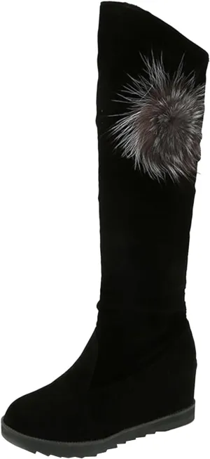 AMDBEL Boots for Women Knee High Wide Calf Boots Sexy Wedge Heel Boots Fashion Slip on Suede Long Boots Fall Winter Shoes