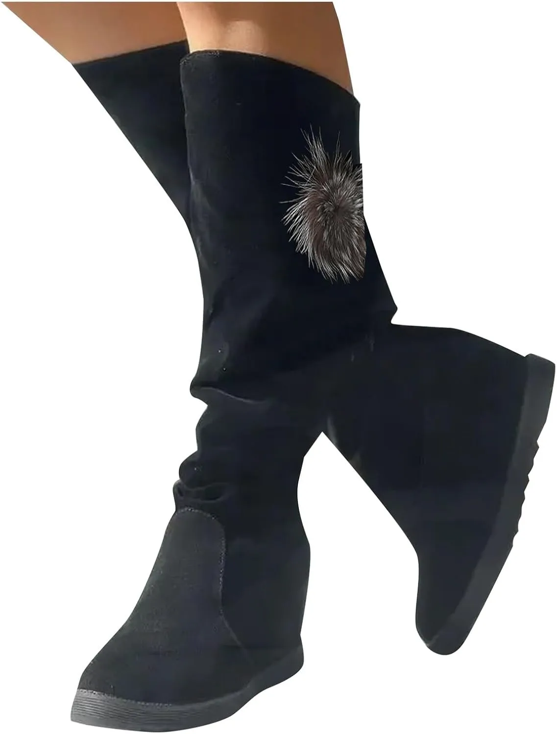 AMDBEL Boots for Women Knee High Wide Calf Boots Sexy Wedge Heel Boots Fashion Slip on Suede Long Boots Fall Winter Shoes