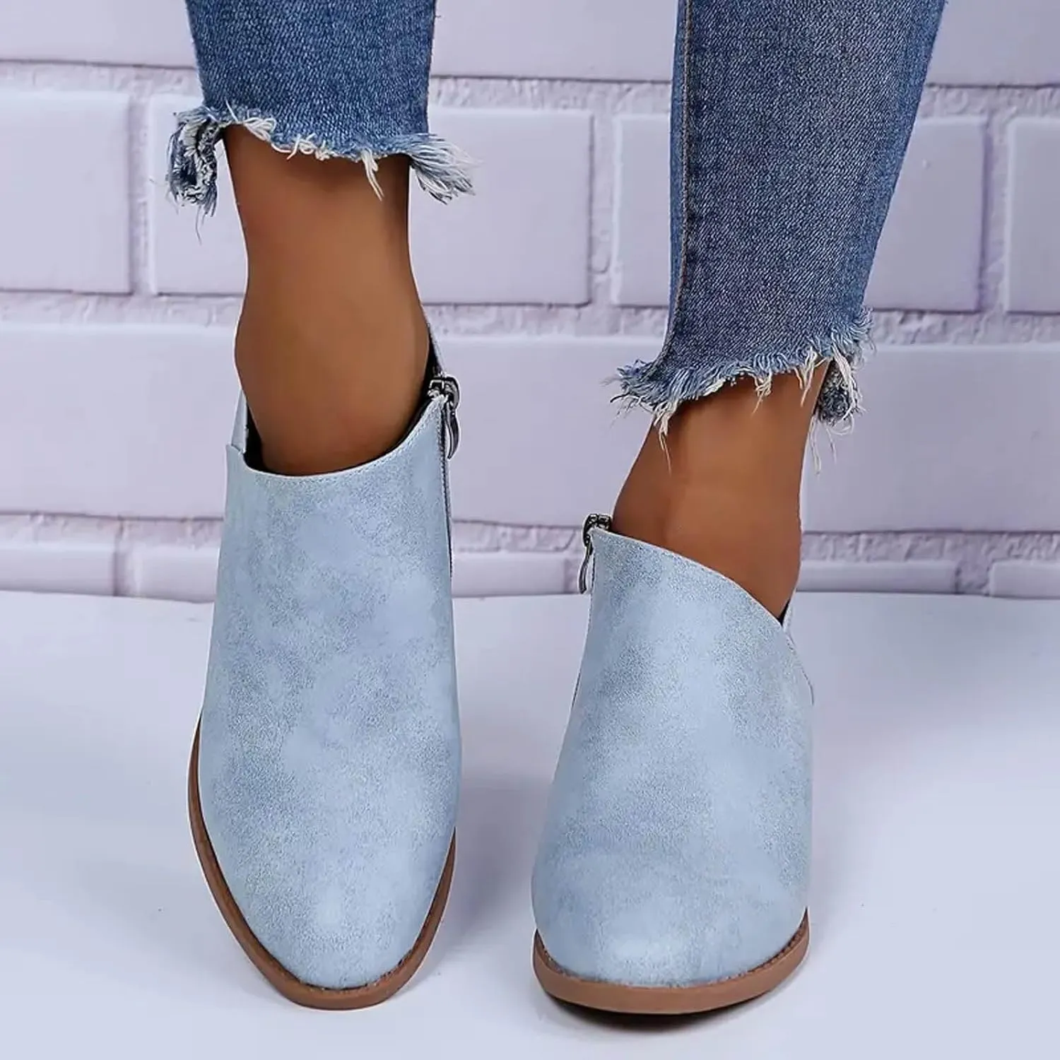 AMDBEL Fall Boots for Women 2024 Ankle Booties Dressy Low Heel Side Zipper Pointd Toe Fall Winter Short Boots Fashion Shoes