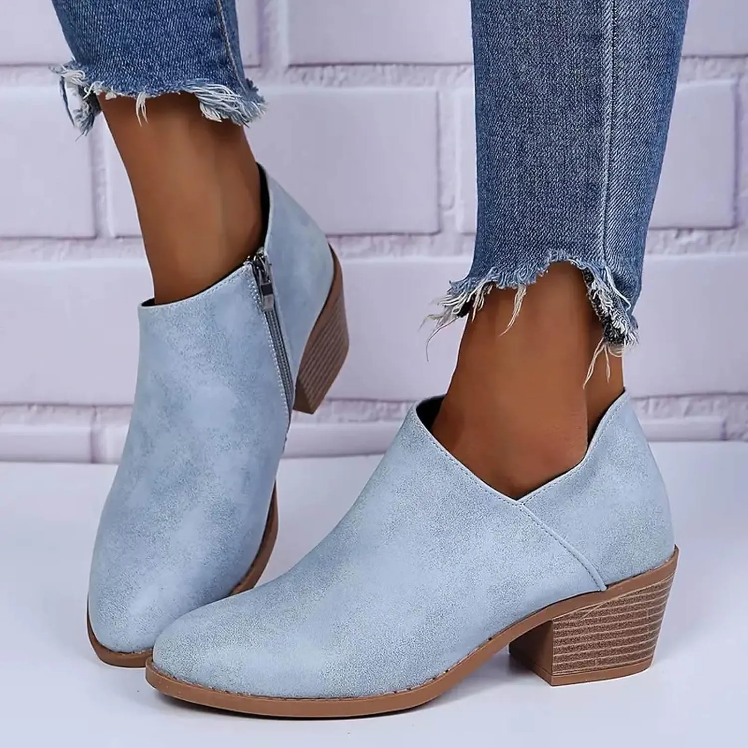 AMDBEL Fall Boots for Women 2024 Ankle Booties Dressy Low Heel Side Zipper Pointd Toe Fall Winter Short Boots Fashion Shoes