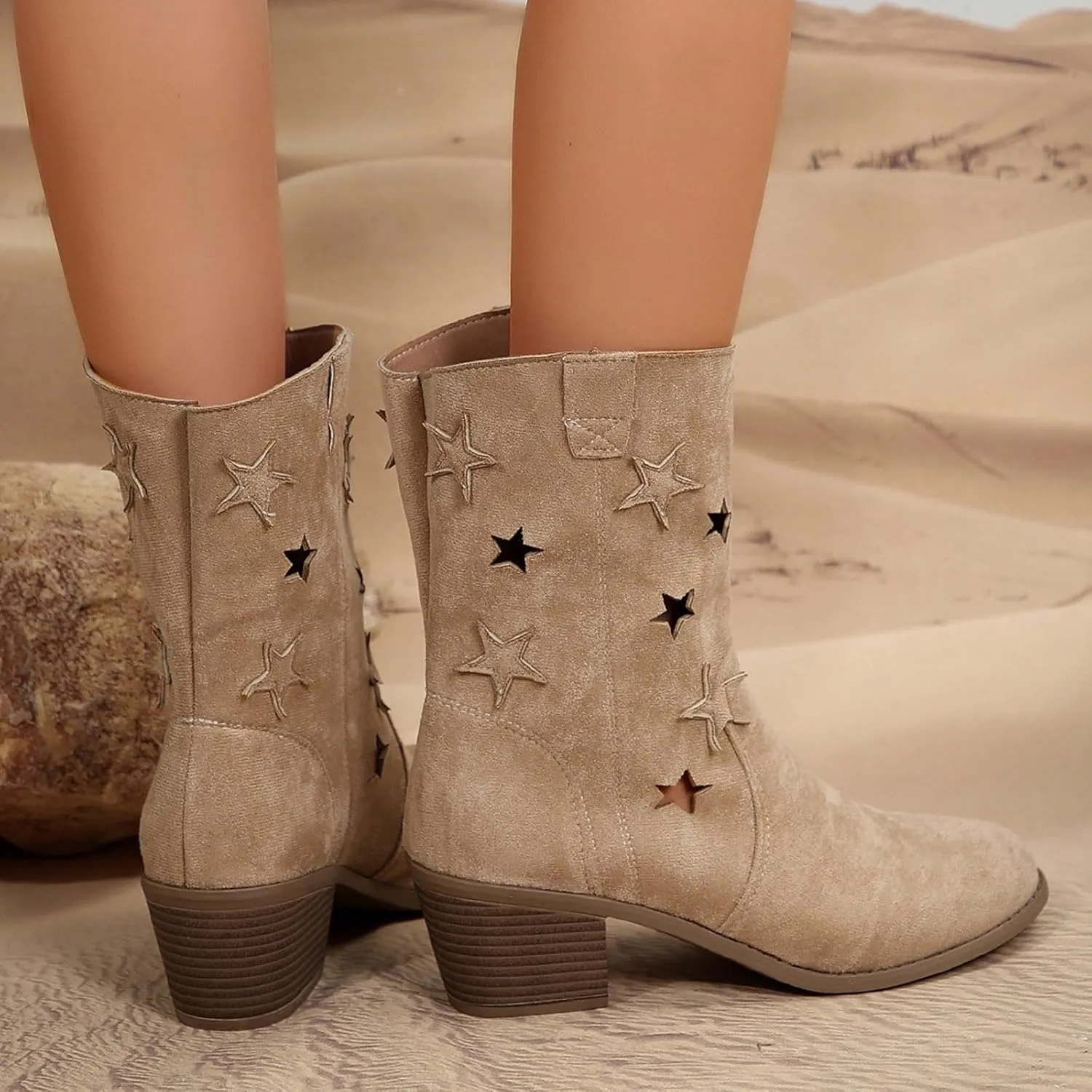 AMDBEL Fall Boots for Women 2024 Ankle Booties Low Heel Mid Calf Boots Fashion Cowboy Boots Pointed Toe Fall Winter Shoes