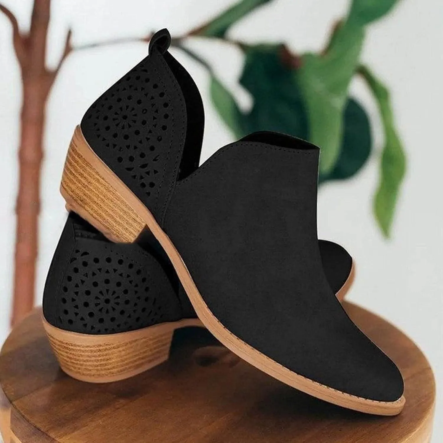 AMDBEL Fall Boots for Women 2024 Ankle Booties Low Heel Short Boots Chelsea Boots Hollow Out Pointd Toe Fall Winter Shoes