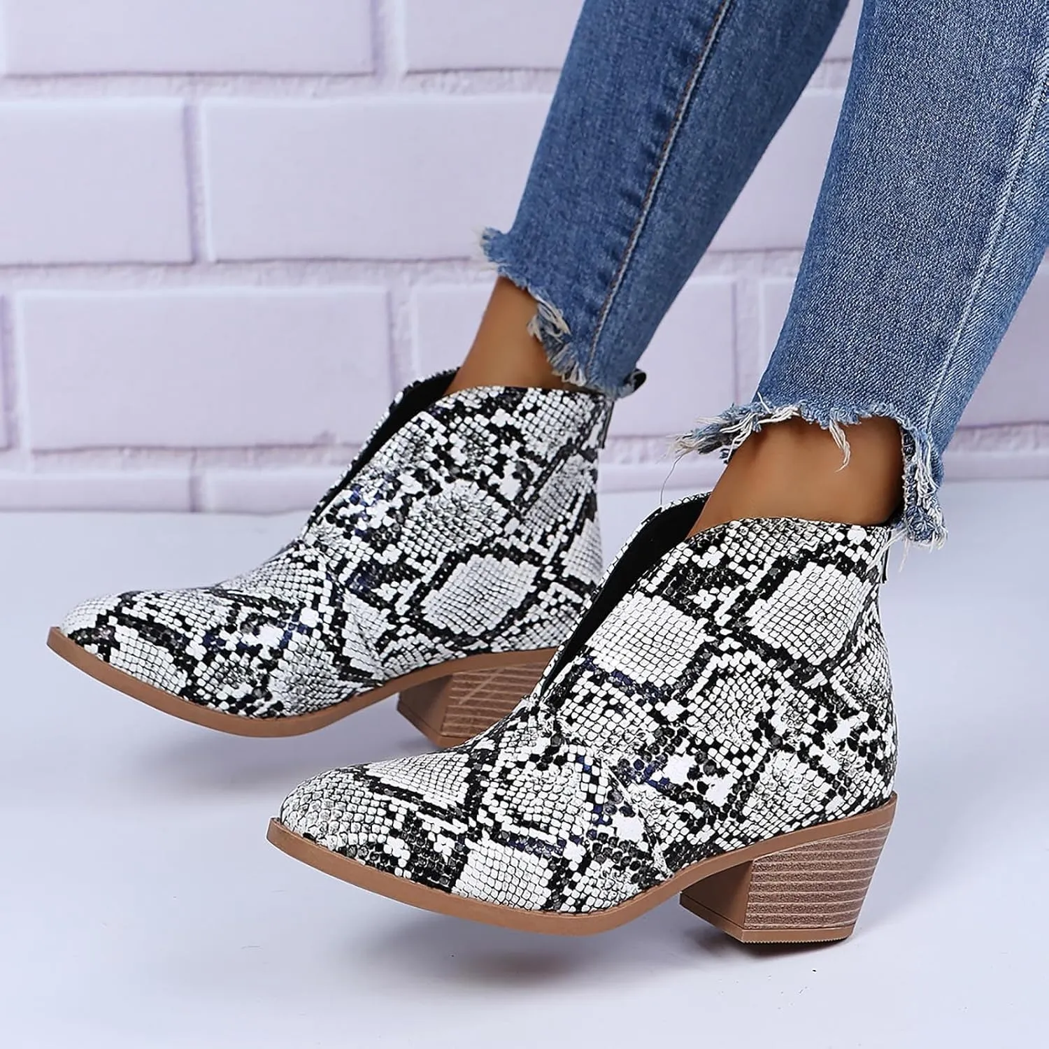 AMDBEL Fall Boots for Women 2024, Women's Ankle Boots Casual V Cut Slip On Chunky Heel Short Fall Winter Bootie Shoes