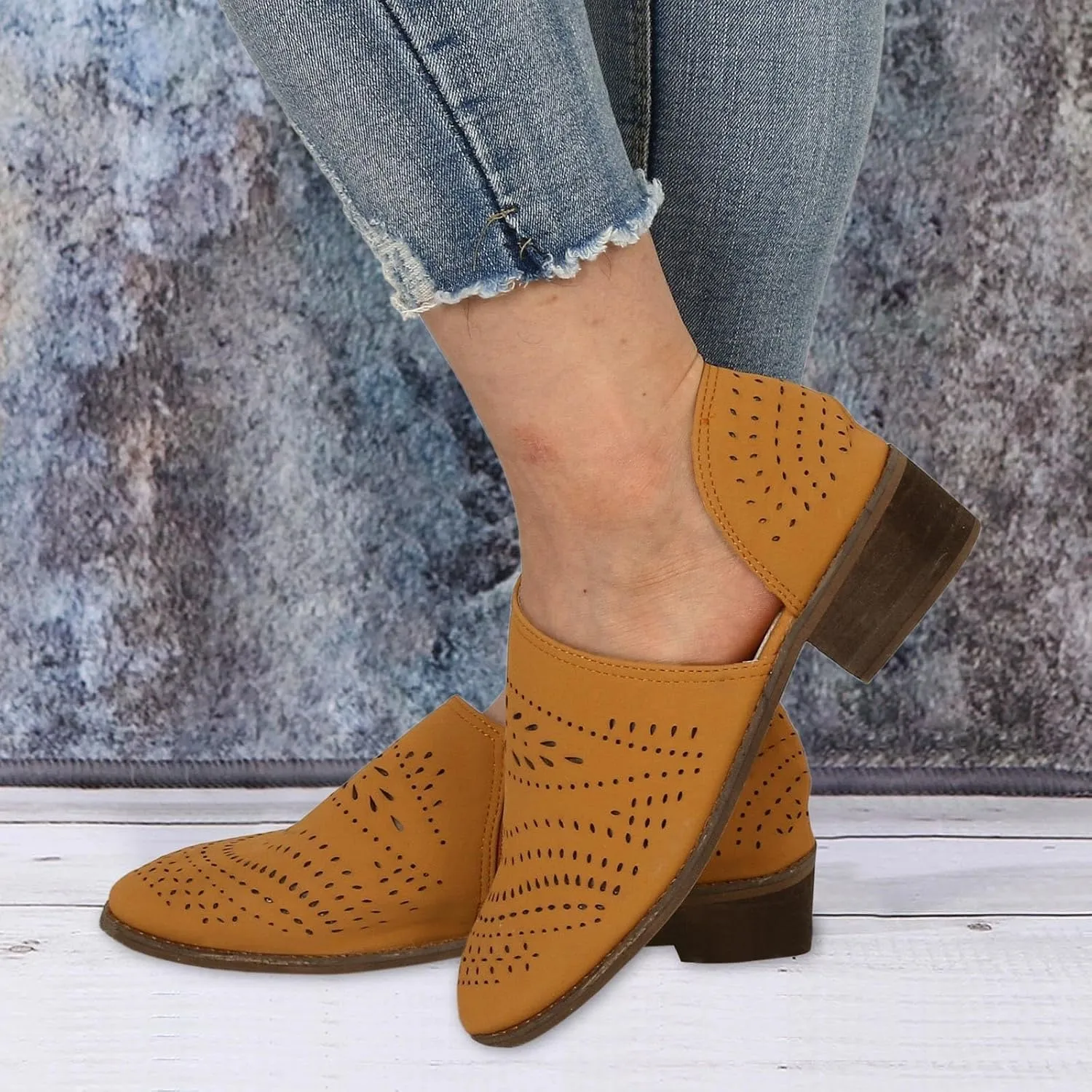 AMDBEL Fall Boots for Women 2024, Women's Ankle Boots Casual V Cut Slip On Low Heel Short Side Fall Winter Bootie Shoes