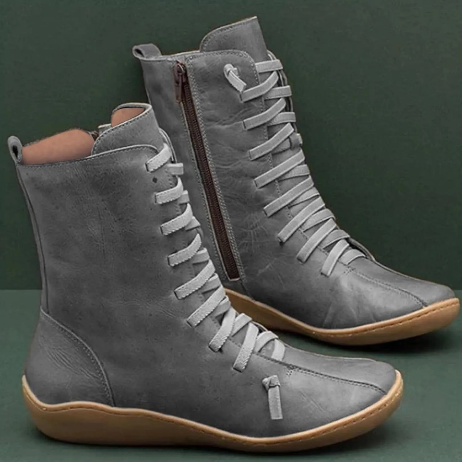 AMDBEL Fall Boots for Women 2024, Women's Ankle Boots Low Heel Arch Support Side Zipper Mid Calf Boots Walking Booties