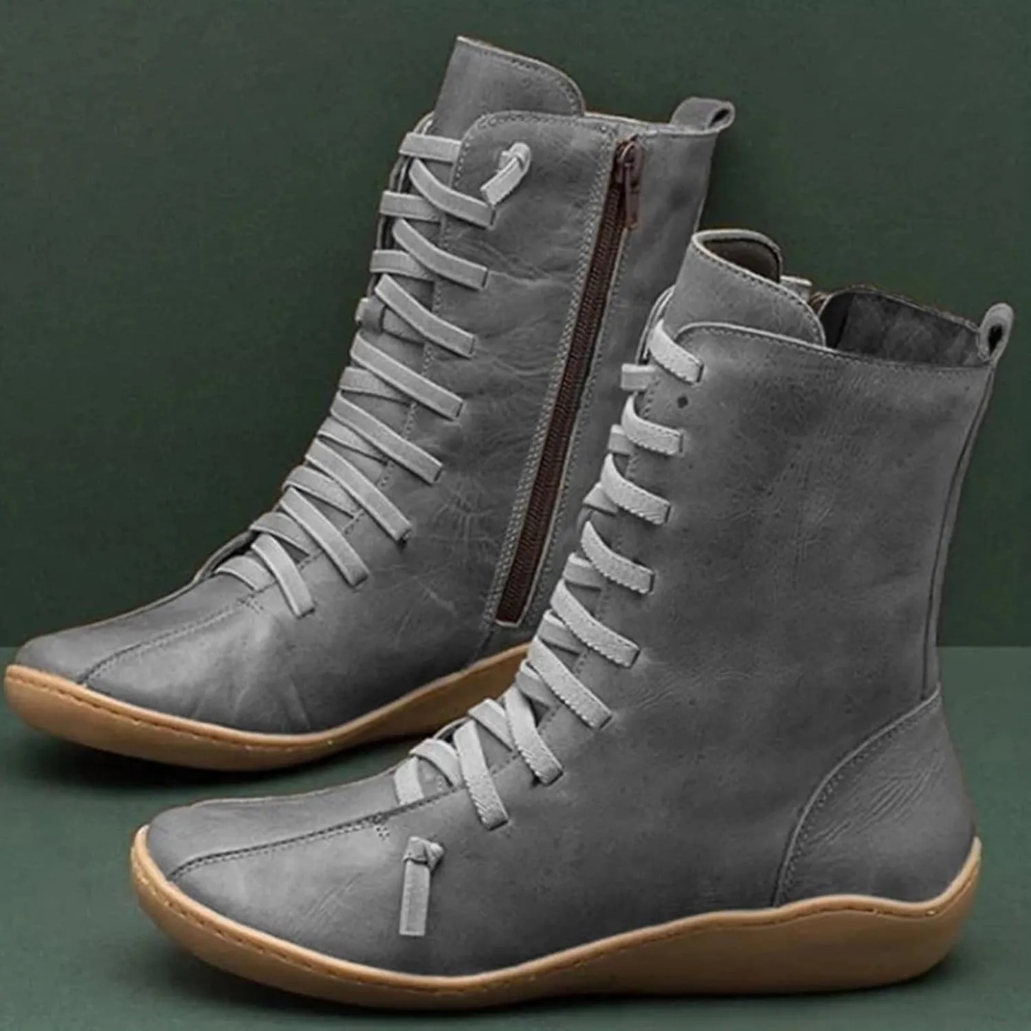 AMDBEL Fall Boots for Women 2024, Women's Ankle Boots Low Heel Arch Support Side Zipper Mid Calf Boots Walking Booties