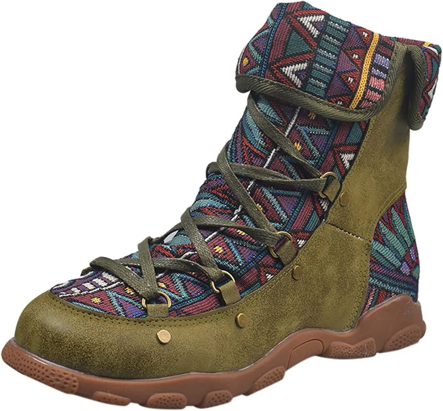 AMDBEL Fall Boots for Women 2024, Women's Ankle Boots Low Heel Lace Up Short Boots Bohemian Winter Vintage Booties Shoes