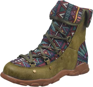 AMDBEL Fall Boots for Women 2024, Women's Ankle Boots Low Heel Lace Up Short Boots Bohemian Winter Vintage Booties Shoes