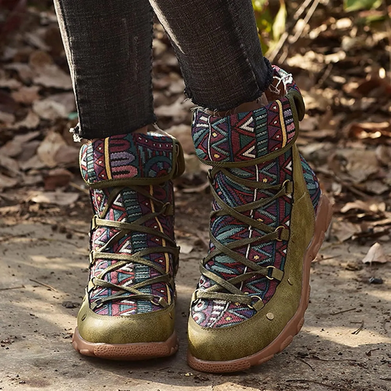 AMDBEL Fall Boots for Women 2024, Women's Ankle Boots Low Heel Lace Up Short Boots Bohemian Winter Vintage Booties Shoes