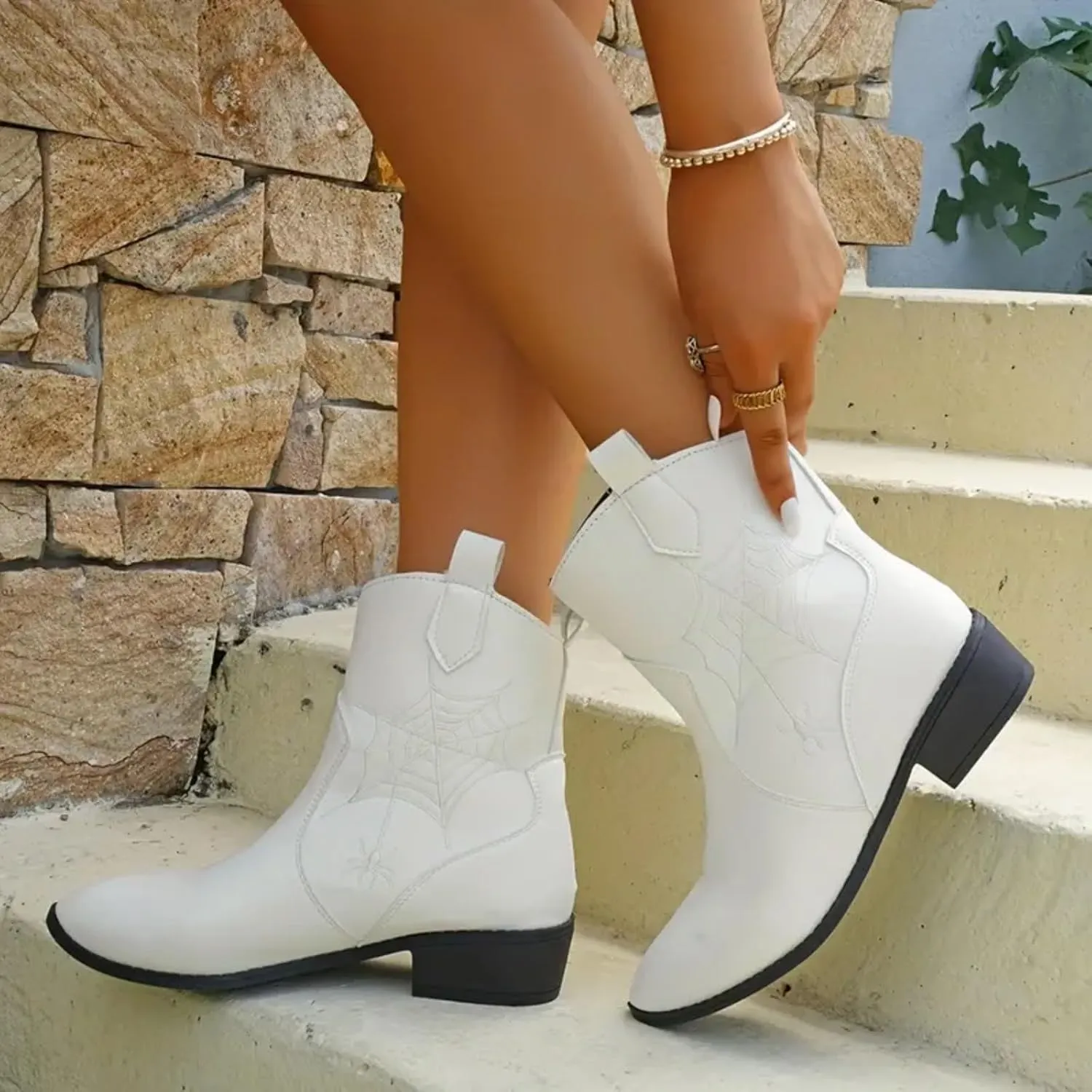 AMDBEL Fall Boots for Women 2024, Women's Ankle Boots Low Heel Ponited Toe Slip On Boots Ladies Party Short Booties