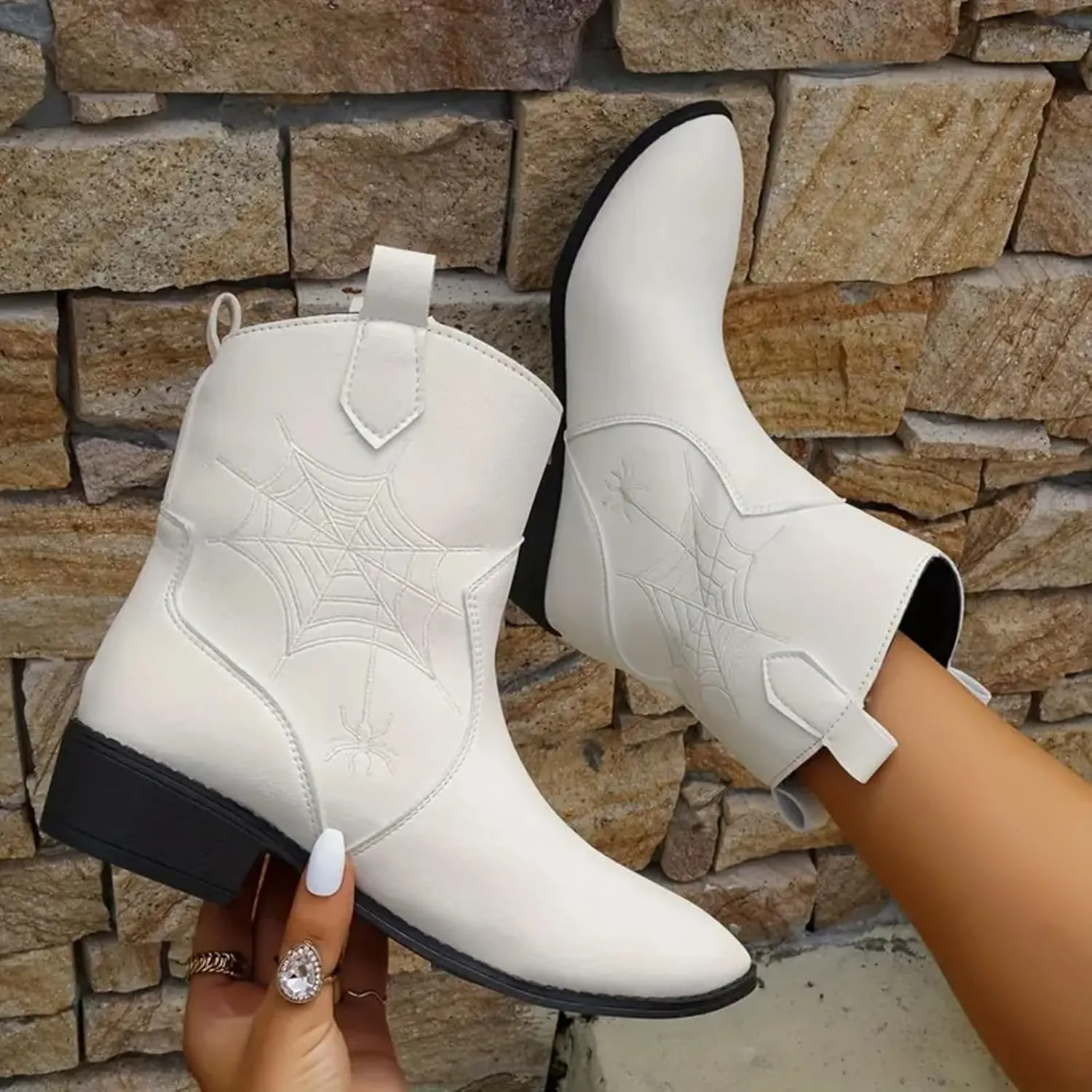 AMDBEL Fall Boots for Women 2024, Women's Ankle Boots Low Heel Ponited Toe Slip On Boots Ladies Party Short Booties