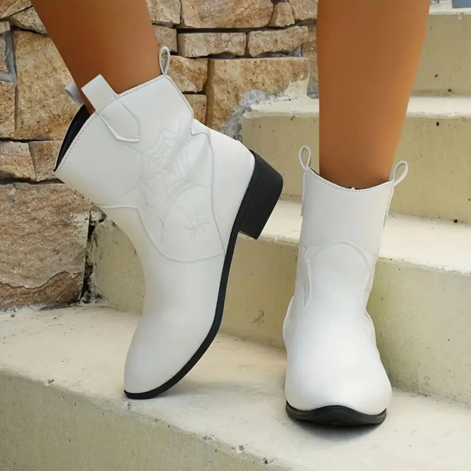 AMDBEL Fall Boots for Women 2024, Women's Ankle Boots Low Heel Ponited Toe Slip On Boots Ladies Party Short Booties