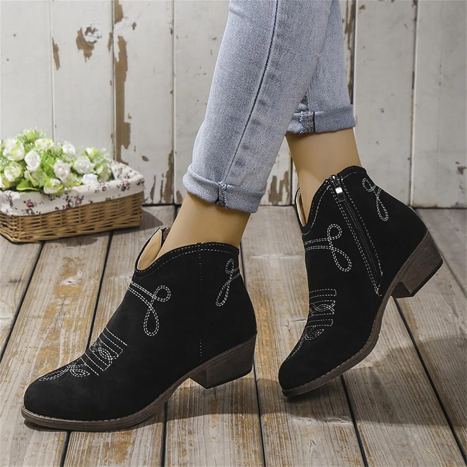 AMDBEL Fall Boots for Women 2024, Women's Ankle Boots Low Heel Short Boots Fashion Winter Walking Shoes with Side Zipper