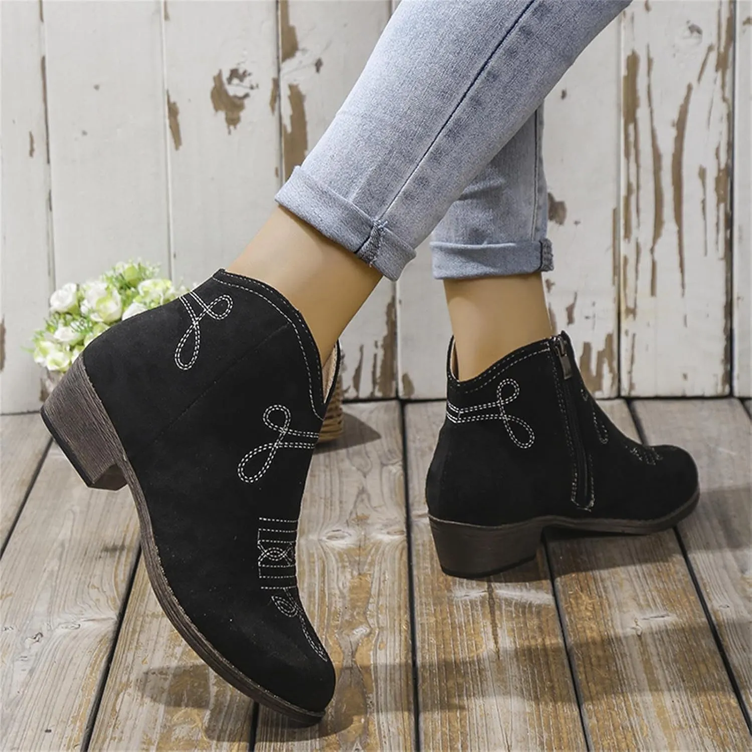 AMDBEL Fall Boots for Women 2024, Women's Ankle Boots Low Heel Short Boots Fashion Winter Walking Shoes with Side Zipper