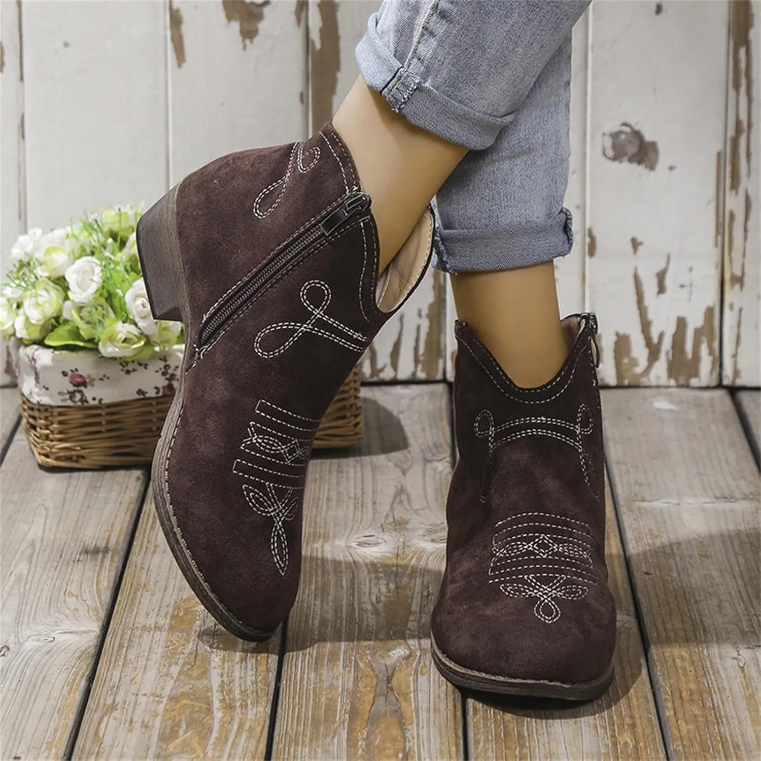 AMDBEL Fall Boots for Women 2024, Women's Ankle Boots Low Heel Short Boots Fashion Winter Walking Shoes with Side Zipper