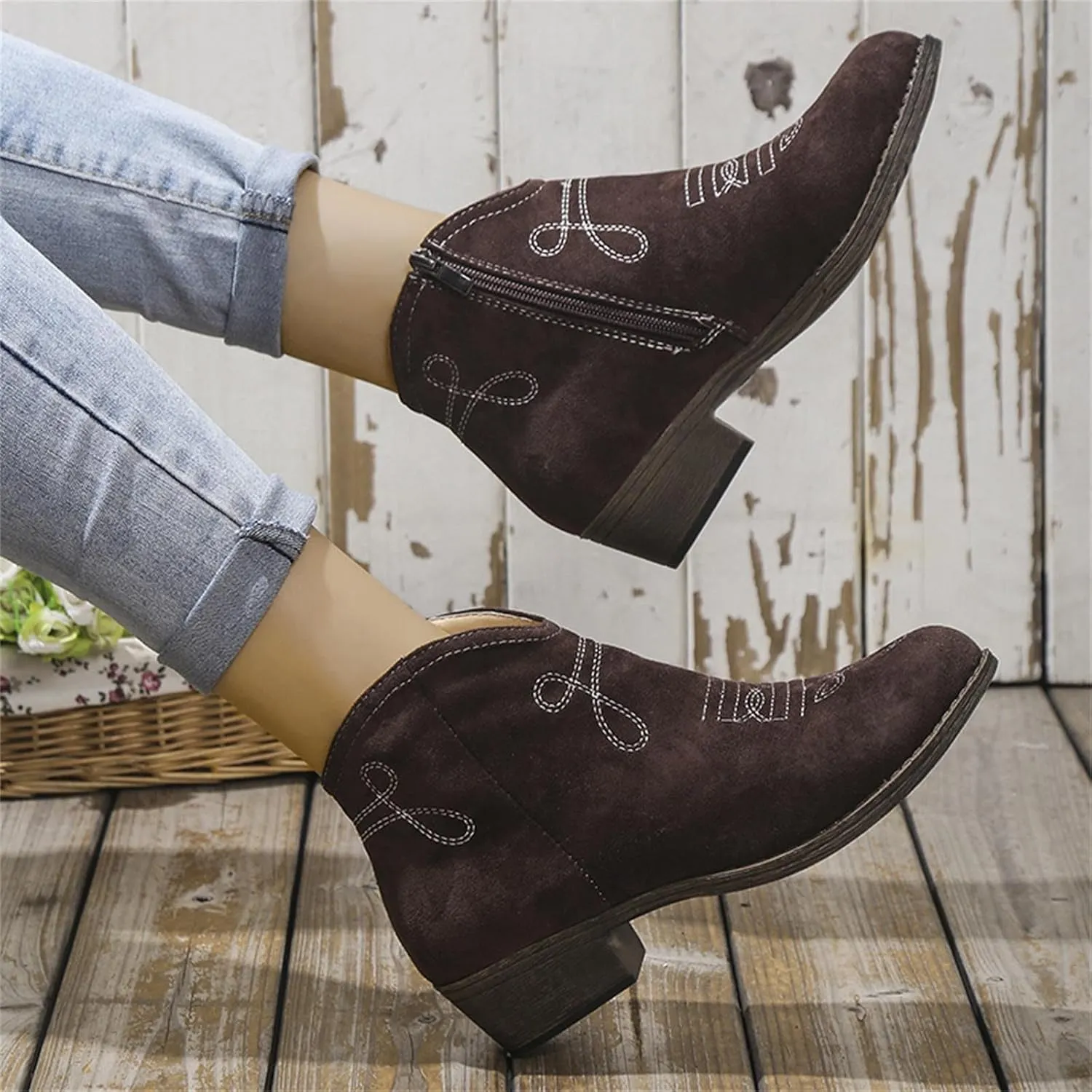 AMDBEL Fall Boots for Women 2024, Women's Ankle Boots Low Heel Short Boots Fashion Winter Walking Shoes with Side Zipper