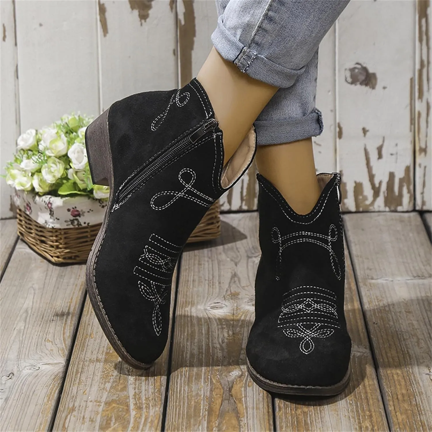 AMDBEL Fall Boots for Women 2024, Women's Ankle Boots Low Heel Short Boots Fashion Winter Walking Shoes with Side Zipper
