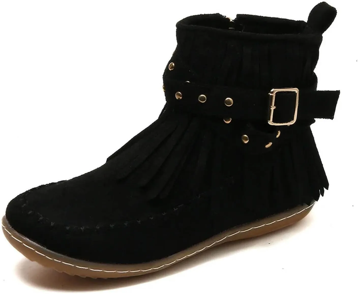 AMDBEL Fall Boots for Women 2024, Women's Ankle Boots Low Heel Side Zipper Tassel Flat Short Boots Casual Walking Booties