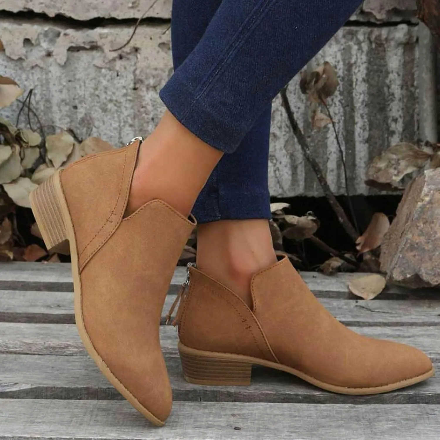 AMDBEL Fall Boots for Women 2024, Women's Ankle Boots Low Heel Slip On Chelsea Boots Casual Walking Booties with Zipper