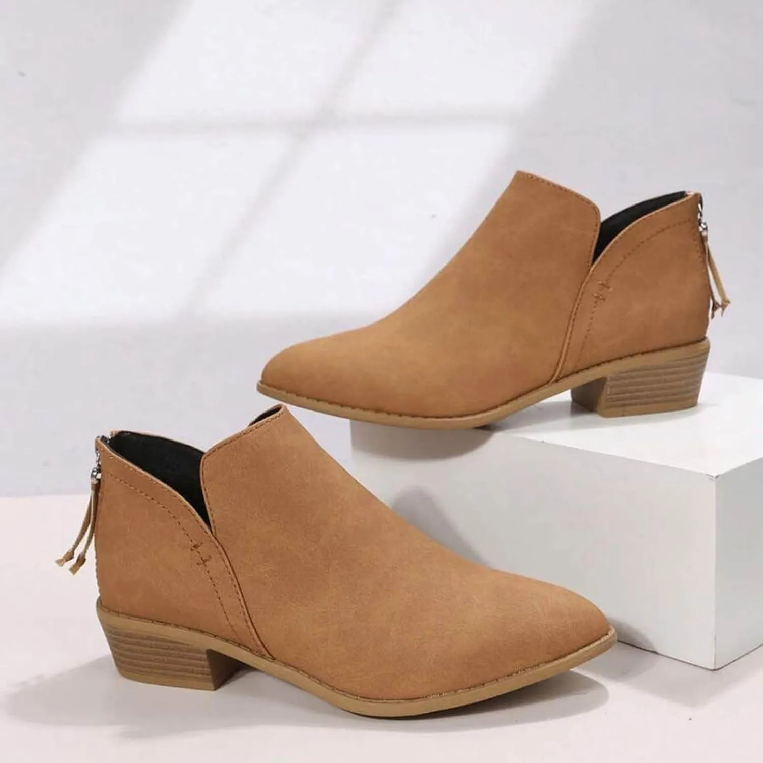AMDBEL Fall Boots for Women 2024, Women's Ankle Boots Low Heel Slip On Chelsea Boots Casual Walking Booties with Zipper