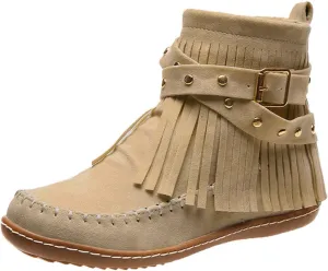 AMDBEL Fall Boots for Women 2024, Women's Ankle Boots Retro Round Toe Short Tassel Zipper Winter Ladies Booties Shoes