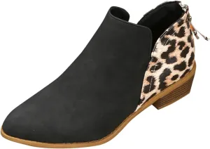 AMDBEL Fall Boots for Women 2024, Women's Ankle Boots Round Toe Leopard Print Side Zipper Short Boot Winter Walking Shoes