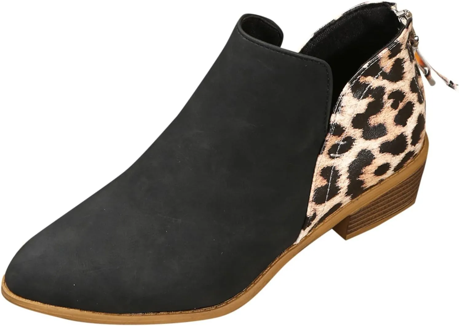 AMDBEL Fall Boots for Women 2024, Women's Ankle Boots Round Toe Leopard Print Side Zipper Short Boot Winter Walking Shoes