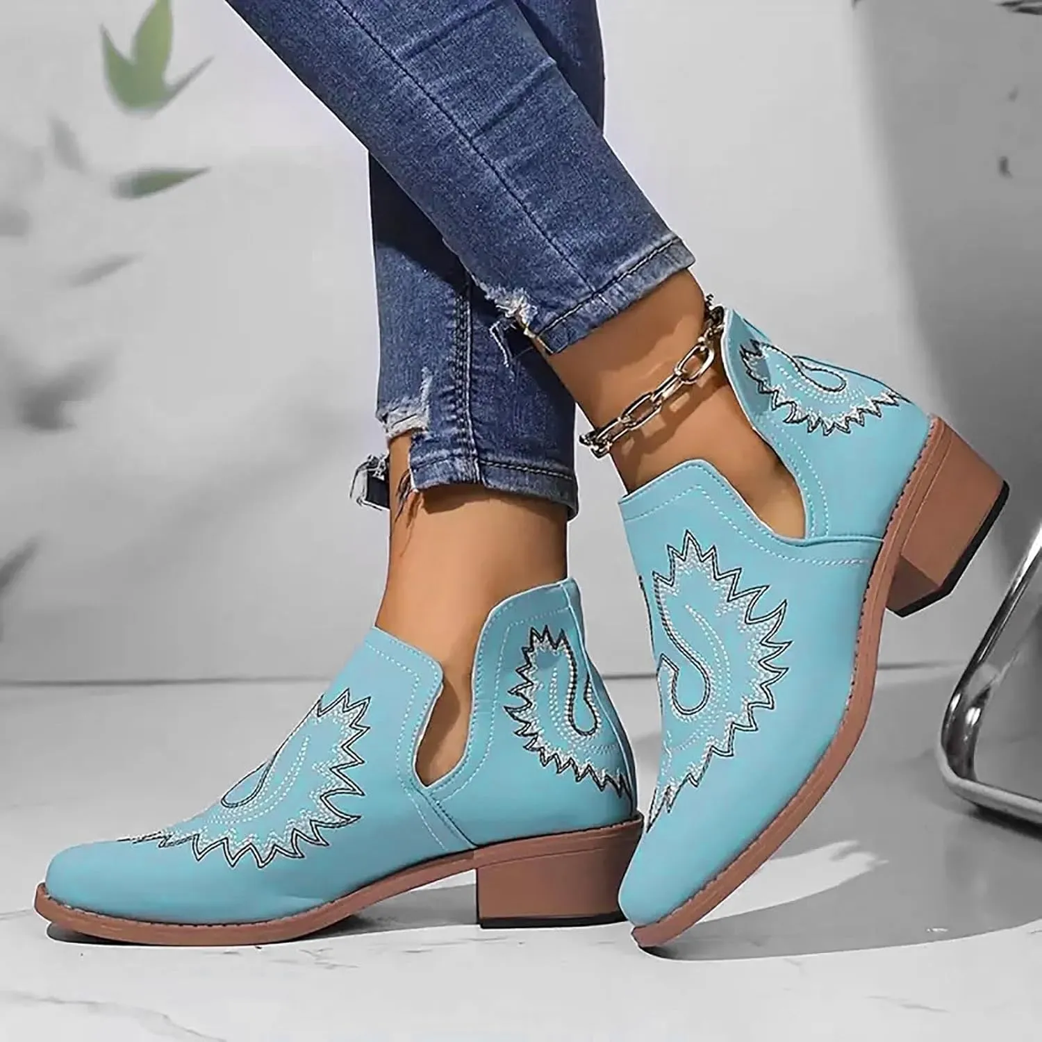 AMDBEL Fall Boots for Women 2024, Women's Ankle Boots Slip On Low Heel Stylish Western Short Boots Fall Winter Shoes