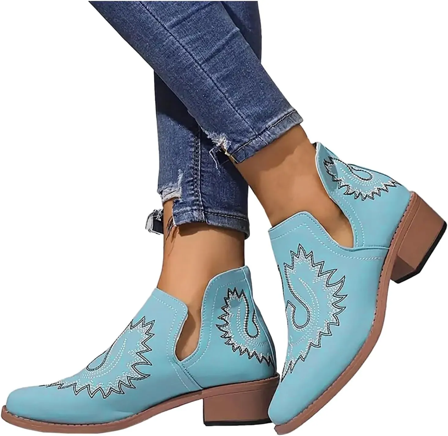 AMDBEL Fall Boots for Women 2024, Women's Ankle Boots Slip On Low Heel Stylish Western Short Boots Fall Winter Shoes