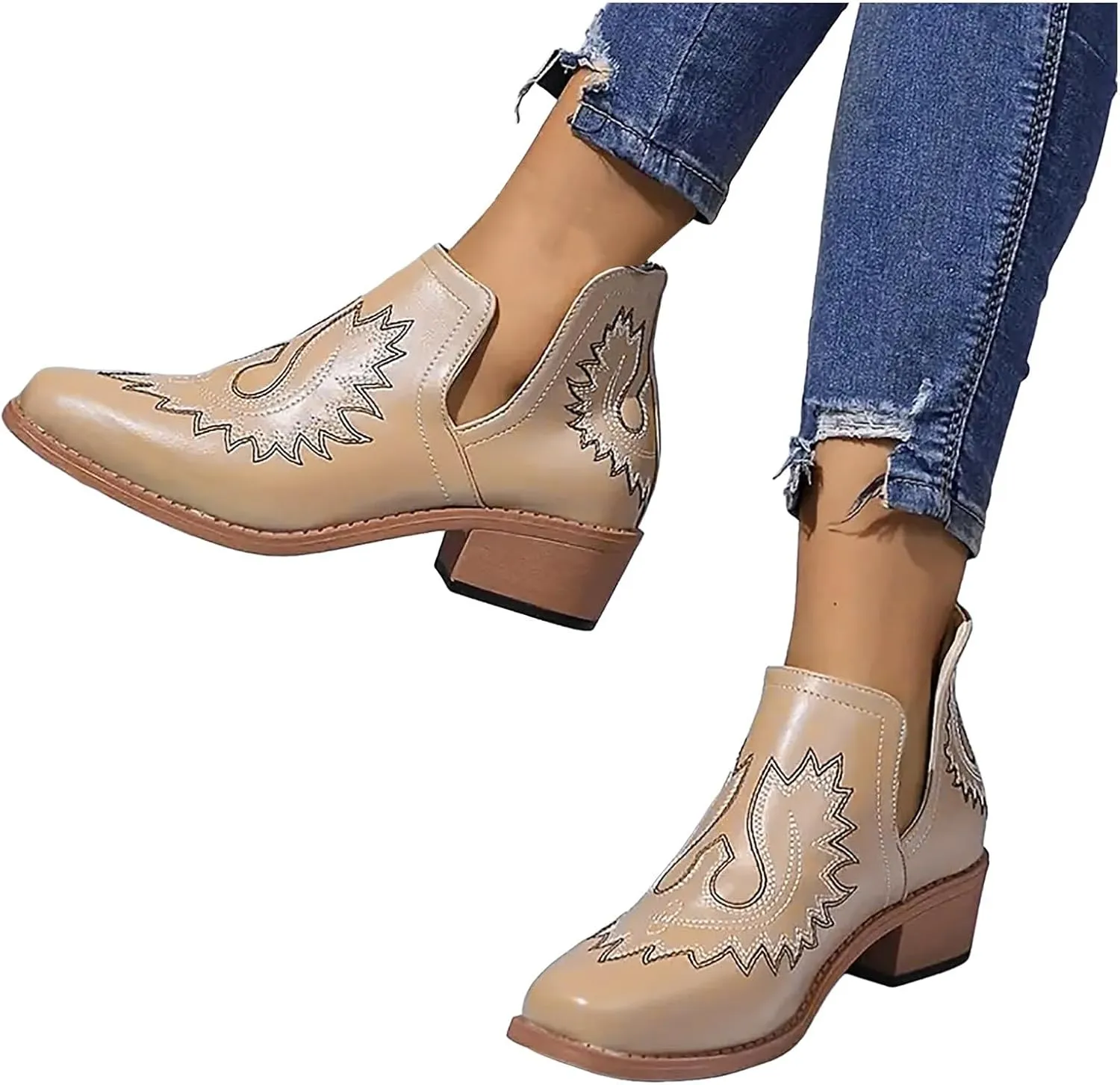 AMDBEL Fall Boots for Women 2024, Women's Ankle Boots Slip On Low Heel Stylish Western Short Boots Fall Winter Shoes