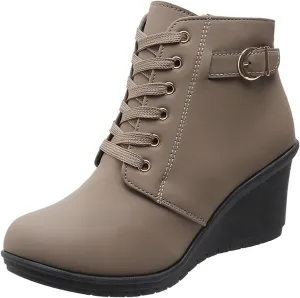 AMDBEL Fall Boots for Women 2024, Women's Ankle Boots Square Heel Lace Up Short Boots Winter Wedge Booties Shoes
